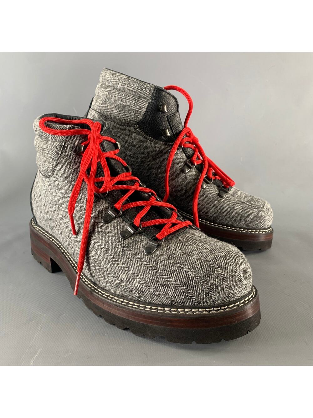 MONTELLIANA Size 12 Grey Black Tweed Wool Ankle Boots